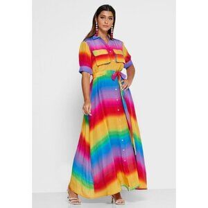 All Things Mochi Iska Rainbow Silk Maxi Shirtdress